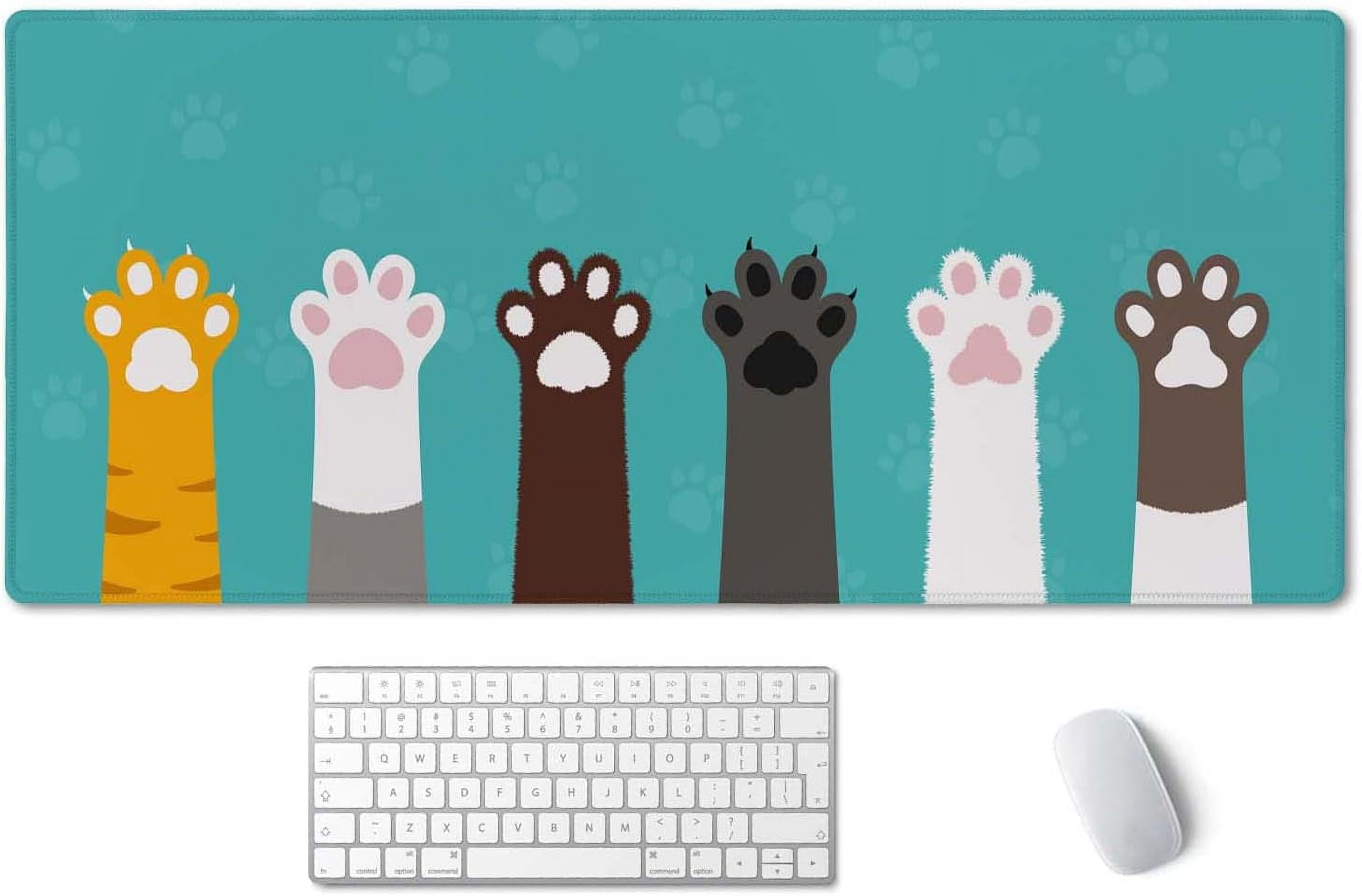 Large Mouse Pad, Full Desk XXL Extended Gaming Mouse Pad 35.4" x 15.7", Waterproof Desk Mat Stitched Edges, Non-Slip Laptop Computer Keyboard Mousepad for Office and Home, Cat Paws