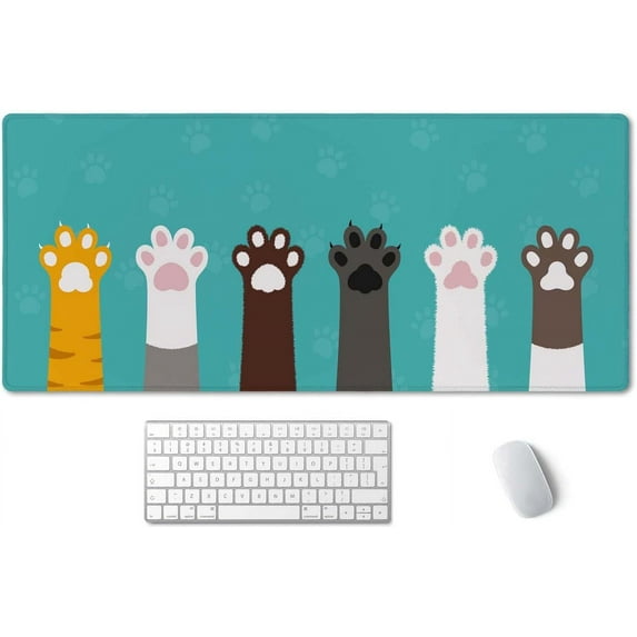Large Mouse Pad, Full Desk XXL Extended Gaming Mouse Pad 35.4" x 15.7", Waterproof Desk Mat Stitched Edges, Non-Slip Laptop Computer Keyboard Mousepad for Office and Home, Cat Paws