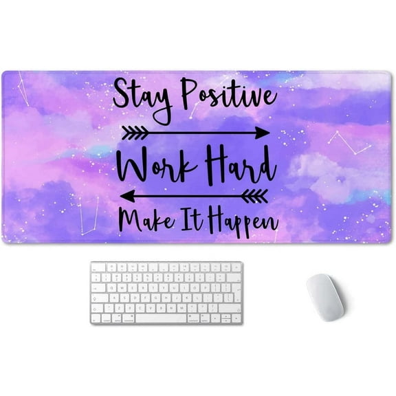 Large Mouse Pad, Full Desk XXL Extended Gaming Mouse Pad 35.5" X 15.7", Stay Positive Work Hard and Make It Happen Inspirational Quotes Mousepad Art Pink Purple Starry Sky Black Quote Desk Mat