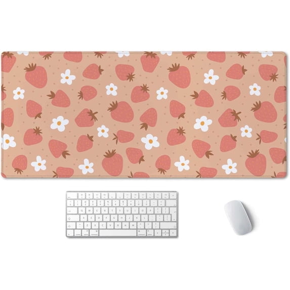 Large Mouse Pad, Full Desk XXL Extended Gaming Mouse Pad 35.5" X 15.7", Waterproof Desk Mat with Stitched Edge, Non-Slip Laptop Computer Keyboard Mousepad for Office & Home, Strawberry and Daisy