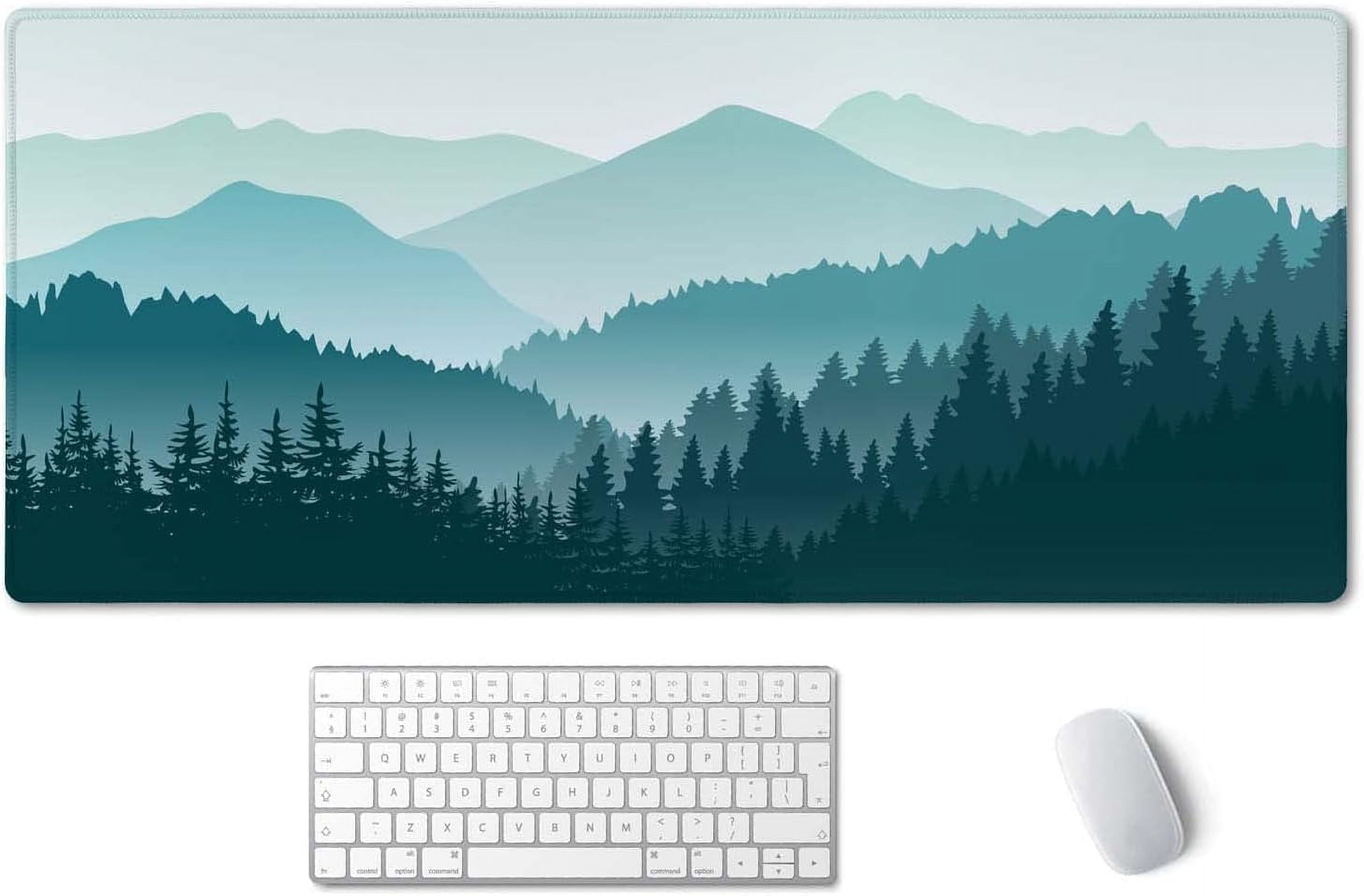Large Mouse Pad, Full Desk XXL Extended Gaming Mouse Pad 35.5" X 15.7", Waterproof Desk Mat with Stitched Edge, Non-Slip Laptop Computer Keyboard Mousepad for Office & Home, Green Mountain Landscape