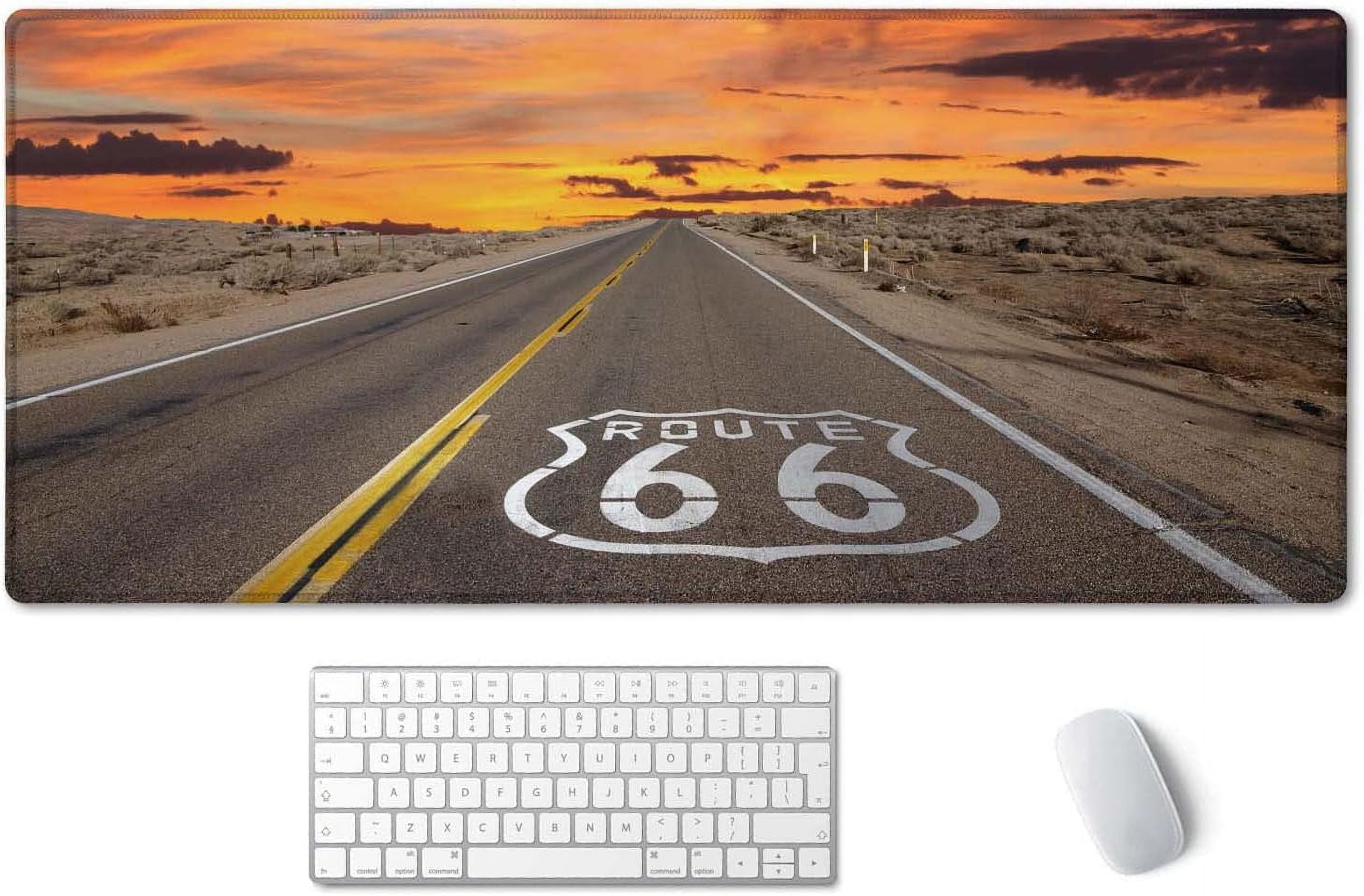 Large Mouse Pad, Full Desk XXL Extended Gaming Mouse Pad 35.5" X 15.7", Waterproof Desk Mat Stitched Edges, Non-Slip Laptop Computer Keyboard Mousepad for Office and Home, Famous US Route 66