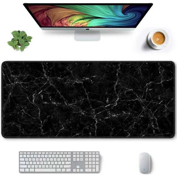 Large Mouse Pad, Full Desk XXL Extended Gaming Mouse Pad 35" X 15", Waterproof Desk Mat with Stitched Edges, Non-Slip Laptop Computer Keyboard Mousepad for Office and Home, Marble Design