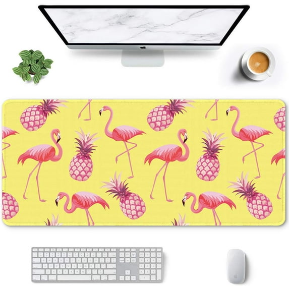 Large Mouse Pad, Full Desk XXL Extended Gaming Mouse Pad 35" X 15", Waterproof Desk Mat with Stitched Edges, Non-Slip Laptop Computer Keyboard Mousepad for Office and Home, Flamingo Design