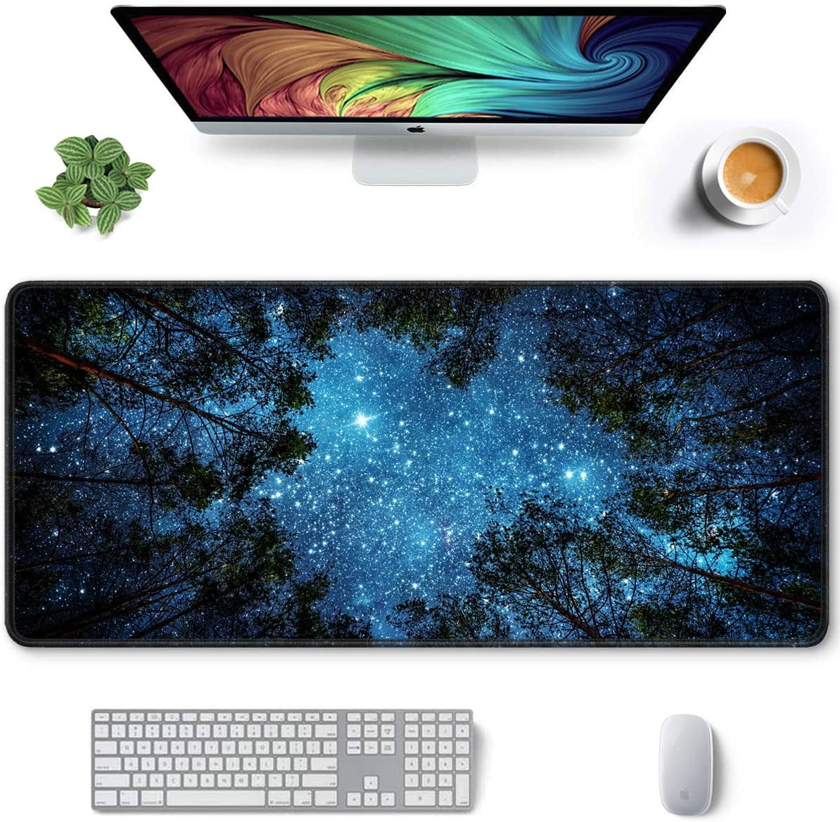 Large Mouse Pad, Full Desk XXL Extended Gaming Mouse Pad 35" X 15", Waterproof Desk Mat with Stitched Edges, Non-Slip Laptop Computer Keyboard Mousepad for Office and Home, Night Sky Design