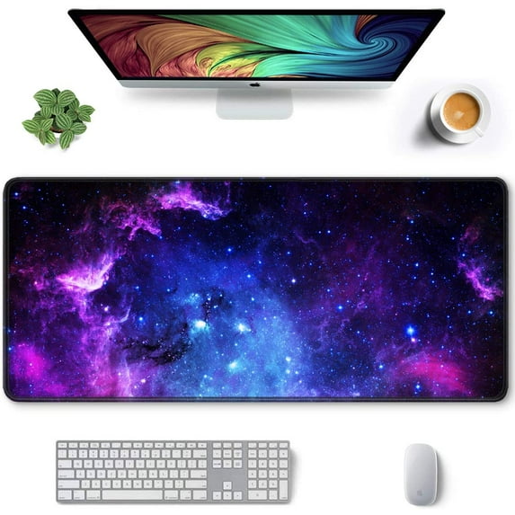 Large Mouse Pad, Full Desk XXL Extended Gaming Mouse Pad 35" X 15", Waterproof Desk Mat with Stitched Edges, Non-Slip Laptop Computer Keyboard Mousepad for Office and Home, Galaxy Design