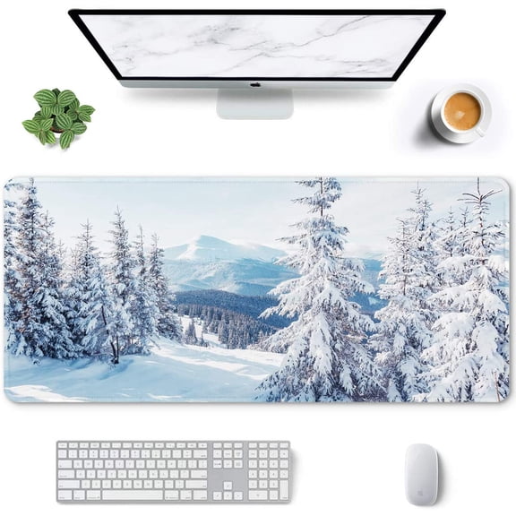 Large Mouse Pad, Full Desk XXL Extended Gaming Mouse Pad 35" X 15", Waterproof Desk Mat w/ Stitched Edges, Non-Slip Laptop Computer Keyboard Mousepad for Office and Home, Ice and Snow Design