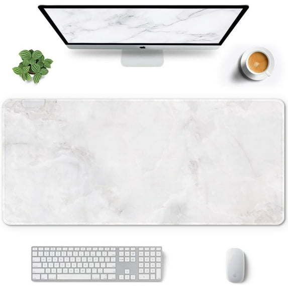 Large Mouse Pad, Full Desk XXL Extended Gaming Mouse Pad 35" X 15", Waterproof Desk Mat w/Stitched Edges, Non-Slip Laptop Computer Keyboard Mousepad for Office and Home, White Marble Design
