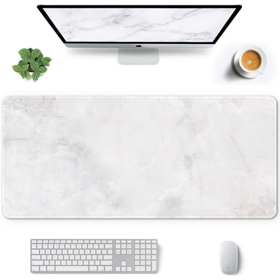 Large Mouse Pad, Full Desk XXL Extended Gaming Mouse Pad 35" X 15", Waterproof Desk Mat w/Stitched Edges, Non-Slip Laptop Computer Keyboard Mousepad for Office and Home, White Marble Design