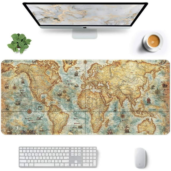 Large Mouse Pad, Full Desk XXL Extended Gaming Mouse Pad 35" X 15", Waterproof Desktop Mat with Stitched Edge, Non-Slip Laptop Computer Keyboard Mousepad for Office & Home, World Map Design