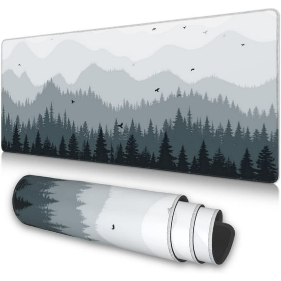 Large Mouse Pad, Full Desk XXXL Extended Gaming Mouse Mat 35" X 17", Misty Forest Design Background Mousepad Keyboard with Non-Slip Rubber Base for Gaming Office Laptop Computer,Tree