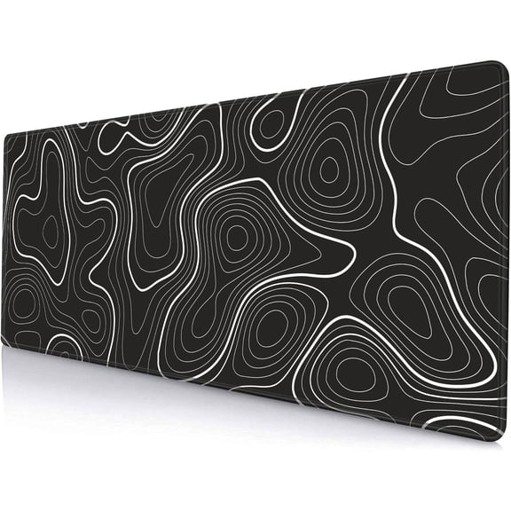 Large Mouse Pad Gaming, Black Minimalist Topographic Map Contour Desk Keyboard Mouse Pads with Stitched Edge, Non-Slip Computer XL Mousepad for Home Office, 31.5x11.8inch