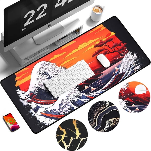 Large Mouse Pad, Gaming Mouse Pad Desk Pad, Extended Gaming Mousepad 31.5x11.8 inch Mouse Mat with 3mm Non-Slip Base for Gaming Home Office Work(Sun Sea Wave)