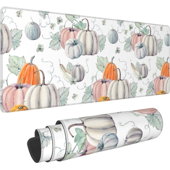 Large Mouse Pad Gaming Mouse Pad,Mouse Mat Desk Pad,31.5x11.8 in Mouse Pads for Desk Mat,XL Mousepad Keyboard Pad with Stitched Edge and Non-Slip Base Desk Accessories,Watercolor Pumpkins