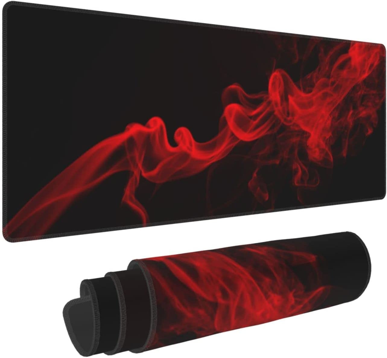 Large Mouse Pad Gaming with Stitched Edges, Extra Big Mousepad Non-Slip Base XXL Long Desk Mat for Gamer, Office & Home, 31.5 x 11.8 in,Marble Desk Accessories-Green Marble (Red and Black)