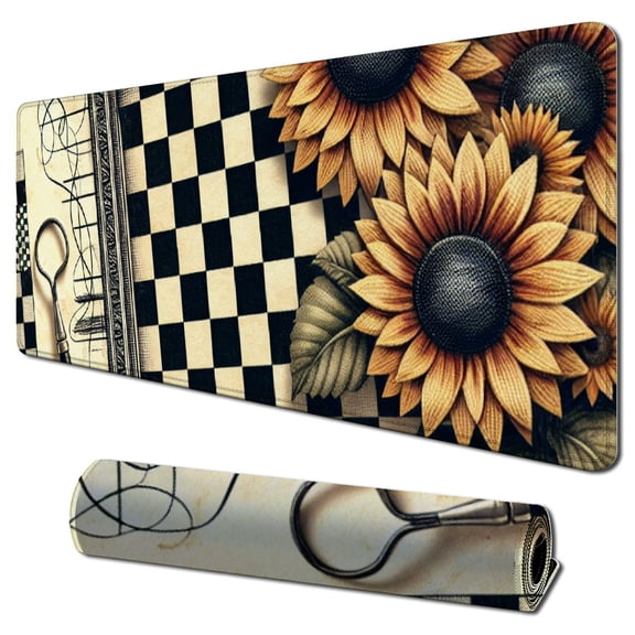 Large Mouse Pad Gel Ergonomic Full Desk Mousepad Oversized Office Decor Women Men Decor Black White Plaid Check Retro Newspaper Cool Custom Laptop Mat