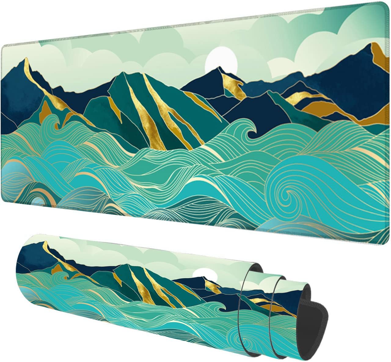 Large Mouse Pad,Gold Mountain with Landscape Line Arts Large XL Desk Mat Extended Waterproof Mouse Mat with Stitched Edges and Non-Slip Base for Office Gaming Home 31.5 X 11.8 Inch