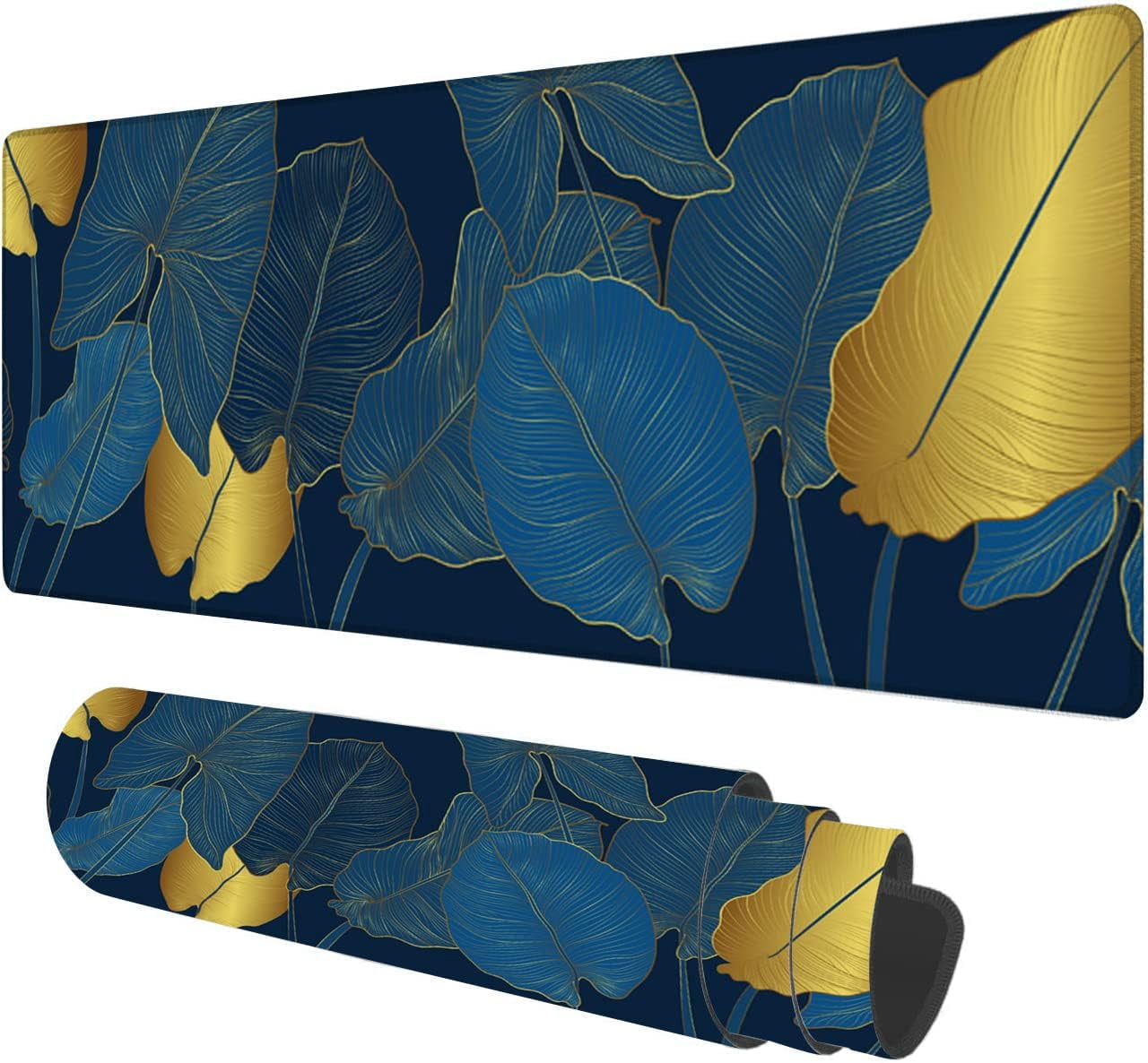 Large Mouse Pad,Golden Philodendron and Monstera Plant Large XL Desk Mat Extended Waterproof Mouse Mat with Stitched Edges and Non-Slip Base for Office Gaming Home 31.5 X 11.8 Inch
