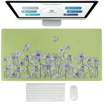 Large Mouse Pad, Green Flower Pattern Desk Pad with Stitched Edge, Non-Slip Laptop Computer Keyboard Mouse Mat for Office & Home, 31.1x15.75