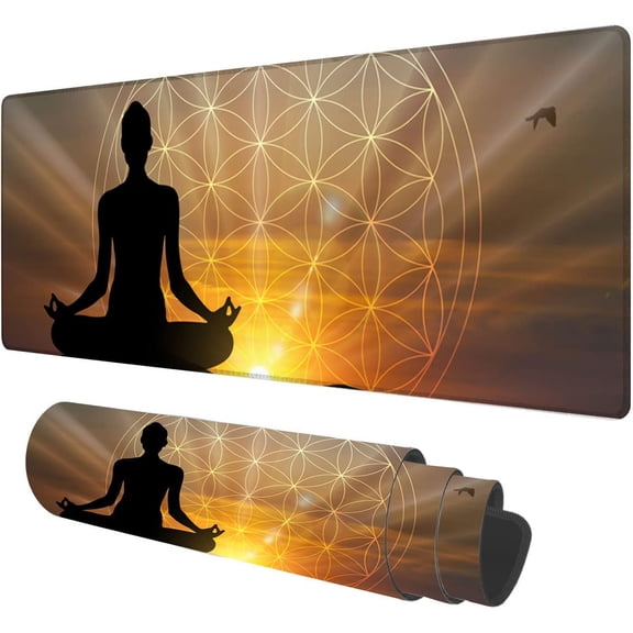 Large Mouse Pad,Human Body Yoga,Meditation and Flower of Life Large XL Desk Mat Extended Waterproof Mouse Mat with Stitched Edges and Non-Slip Base for Office Gaming Home 31.5 X 11.8 Inch