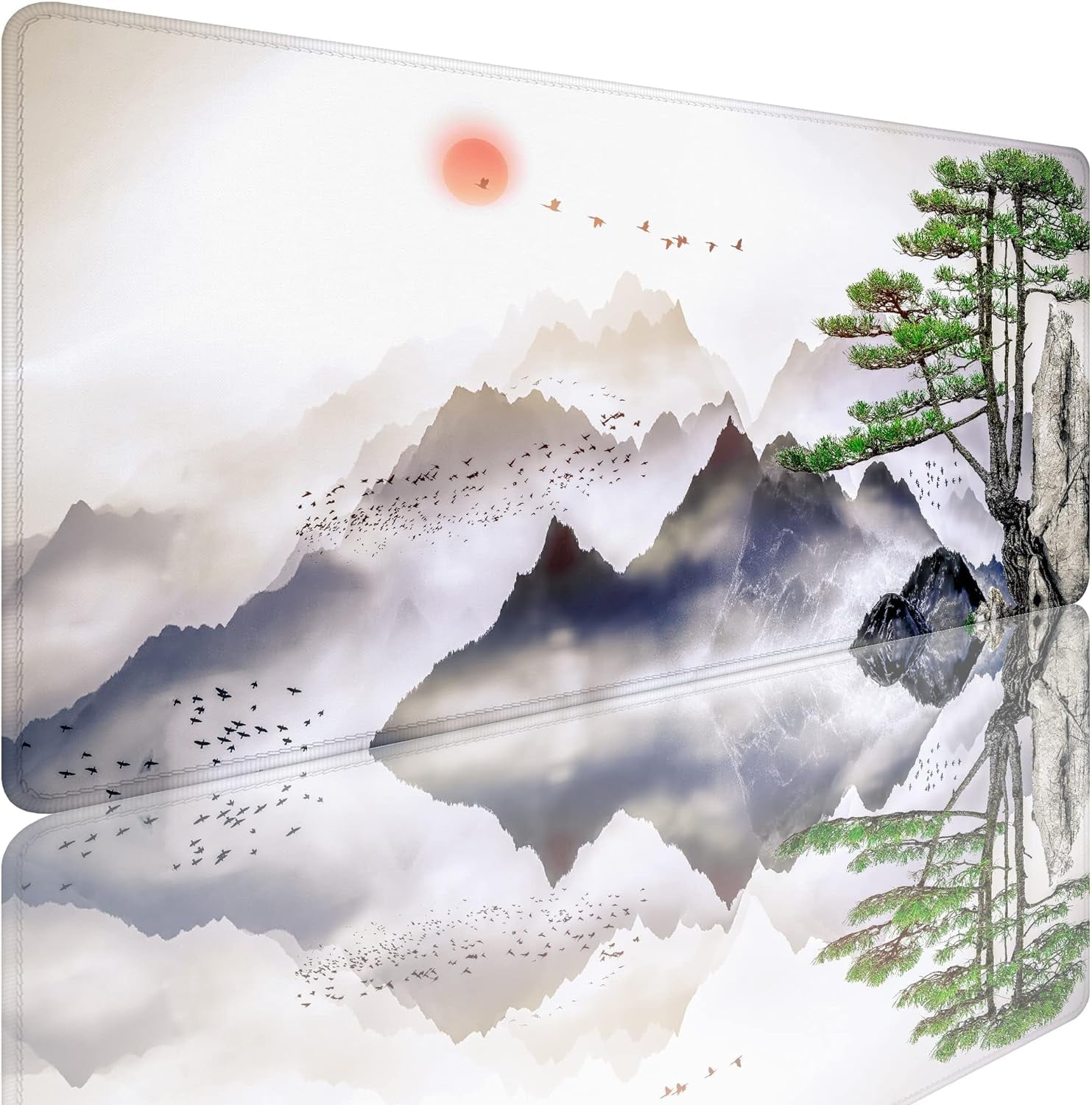 Large Mouse Pad Ink Painting Mountain Landscape Gaming Mouse Pad,Computer Desk Mat Keyboard with Non Slip Base for Home Office,Extended Large Size 31.5" X 15.7"