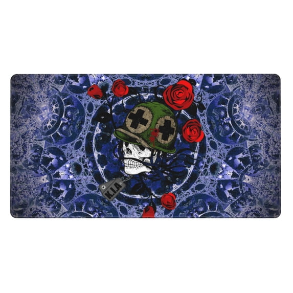 Large Mouse Pad, Mandala Grateful Soldier Dead Skull and Roses Non-Slip Waterproof Rubber Keyboard Office Desk Pads Mousepad, 29.5 x 15.8 inches 3mm Thick