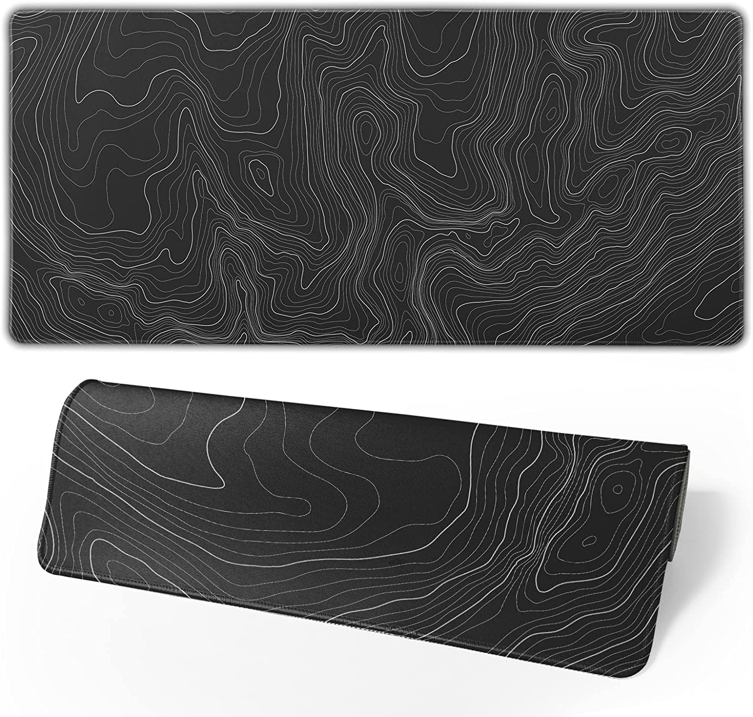 Large Mouse Pad Mat (35.4×15.7 Inch) Extended Gaming Mouse Pad with Non-Slip Rubber Base,Black Background Contour Map Lines for Gaming Office PC Laptop Computer