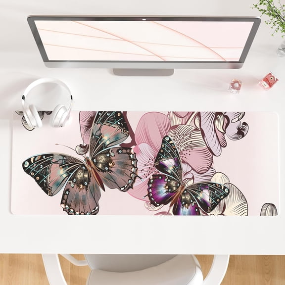 Large Mouse Pad, PU Leather Desk Blotter Protector, Waterproof Computer Desk Mat, Butterflies Keyboard Mouse Pads, Non Slip Base Home & Office Accessories, Extended Large Size 31.5" x 11.8"