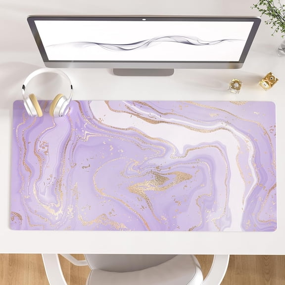 Large Mouse Pad, PU Leather Waterproof Desk Mat, Computer Gaming Mouse Pad, XXL Extended Full Mousepad Non Slip Desk Pad for School Office Home 31.5" x 15.7" - Violet Marble
