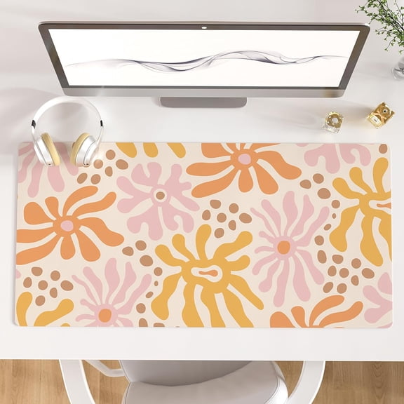 Large Mouse Pad, PU Leather Waterproof Desk Mat, Computer Gaming Mouse Pad, XXL Full Desk Mousepad Non Slip Desk Pad for School Office Home 31.5" x 15.7" - Wavy Flowers