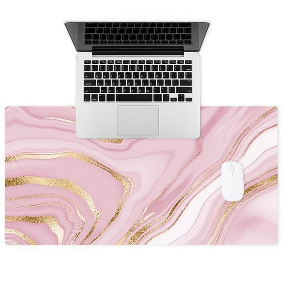 Large Mouse Pad Pink Desk Mat for Desktop, Women PU Leather Waterproof Computer Pad for Office Home 15.74" x 31.49"