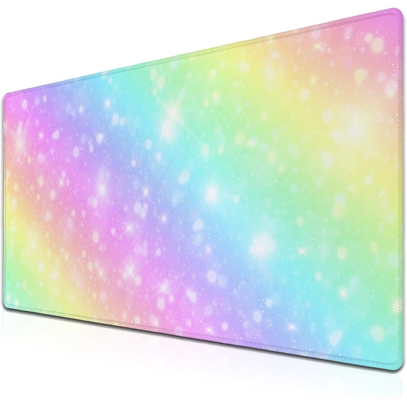 Large Mouse Pad Pink Gaming Mouse Pads Desk Mat for Women Computer Desk Pads Desk Pad Mat Non-Slip Rubber Base 35.4 X 15.7 for Game Office, Shiny Colorful Rainbow Background