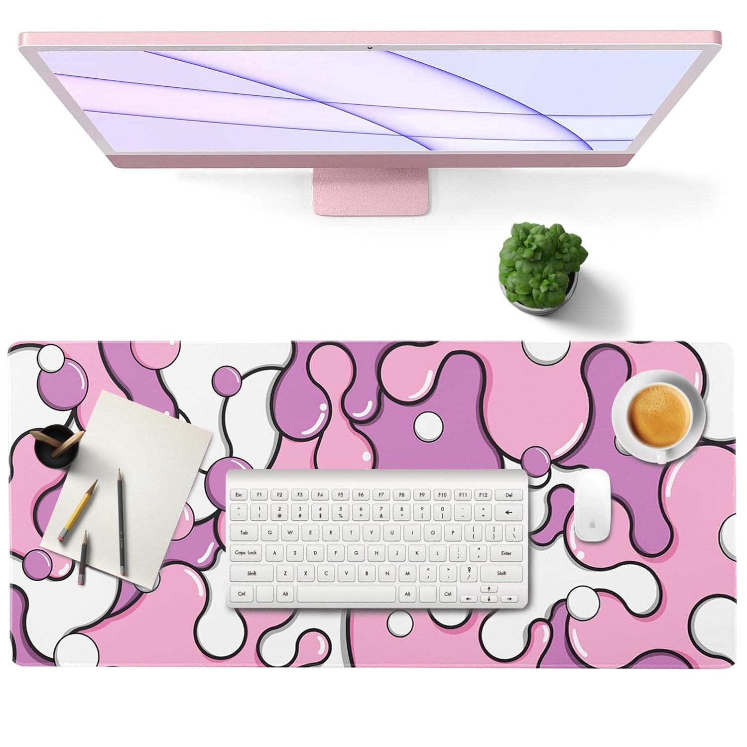 Large Mouse Pad, Pink Purple Fluid Desk Mat XL Extended 80x30cm for Keyboard and Computer, Non-Slip Rubber Base Stitched Edge Mousepad for Gaming and Desk Acces