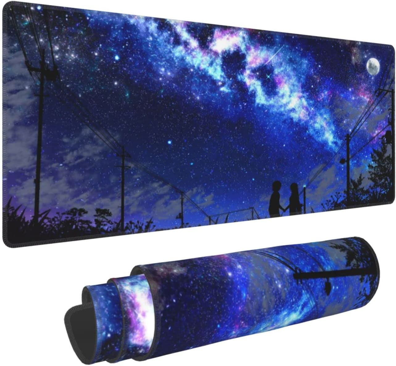 Large Mouse Pad, Purple Starry Sky -Functional Desk Pad with Stitched Edges, XXL Mouse Pad Large (31.5x11.8 Inch) w/ Brilliant Design, Desk Mat Keyboard Pad Non Slip Base Gaming Mousepad