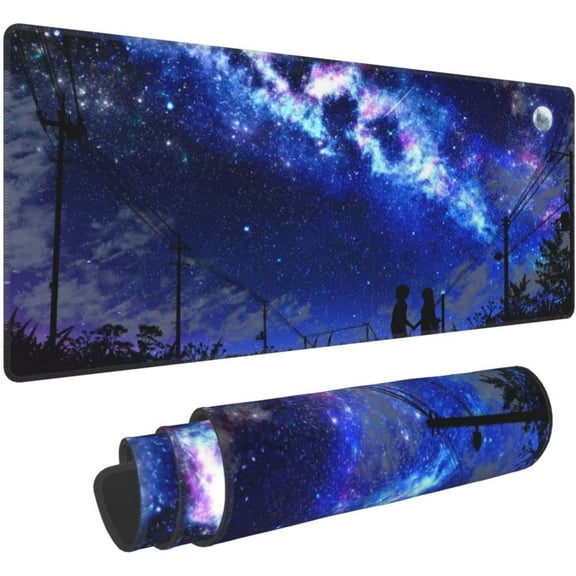 Large Mouse Pad, Purple Starry Sky -Functional Desk Pad with Stitched Edges, XXL Mouse Pad Large (31.5x11.8 Inch) w/ Brilliant Design, Desk Mat Keyboard Pad Non Slip Base Gaming Mousepad