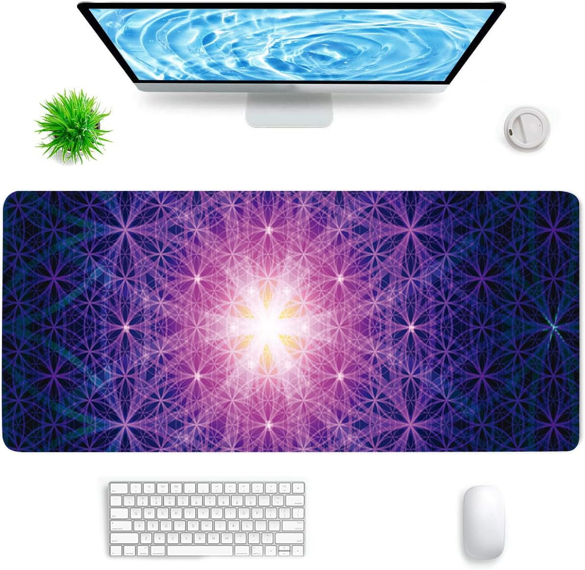 Large Mouse Pad,Sacred Geometry,Flower of Life Symbol Large XL Desk Mat Extended Waterproof Mouse Mat with Stitched Edges and Non-Slip Base for Office Gaming Home 31.5 X 11.8 Inch