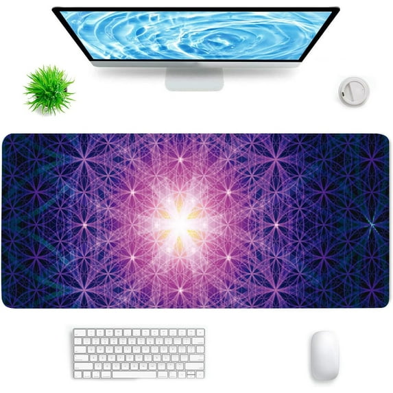 Large Mouse Pad,Sacred Geometry,Flower of Life Symbol Large XL Desk Mat Extended Waterproof Mouse Mat with Stitched Edges and Non-Slip Base for Office Gaming Home 31.5 X 11.8 Inch