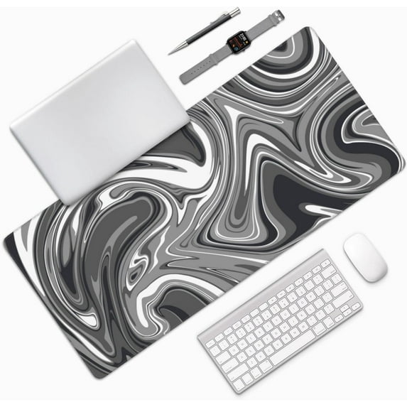 Large Mouse Pad Strata Liquid (35.4 x15.7in) Extended XXL Gaming Desk Mat with Non-Slip Rubber Base,Marbled Design Fluid Gray White Swirl Laptop Computer Desk Mat for Work,Game,Office,Home