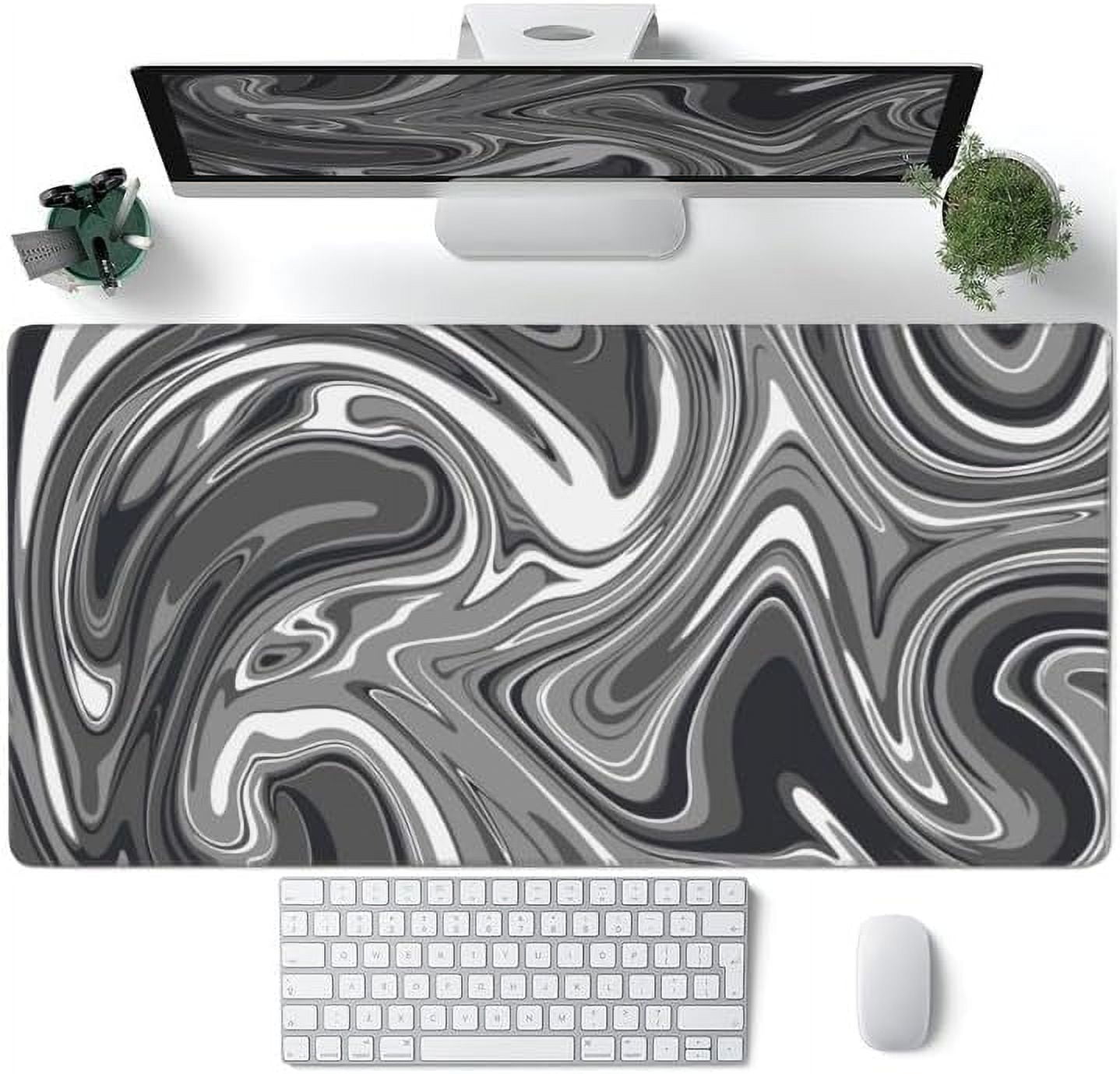 Large Mouse Pad Strata Liquid (35.4 x15.7in) Extended XXL Gaming Desk Mat with Non-Slip Rubber Base,Marbled Design Fluid Gray White Swirl Laptop Computer Desk Mat for Work,Game,Office,Home
