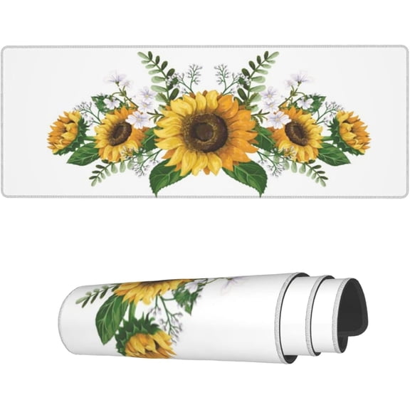 Large Mouse Pad Sunflower Floral Extended Gaming Mouse Pad with Stitched Edges Laptop Computer Keyboard Mouse Mat Desk Pad for Work Game Office Home