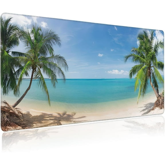 Large Mouse Pad Tropical Beach Coconut Palm Extended Gaming Mouse Pad Desk Mat Stitched Edges Mousepad Non-Slip Rubber Base Keyboard Pad for Laptop Computer PC 35.4 x 15.7 inches