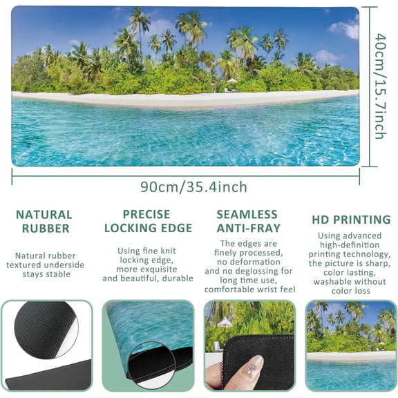 Large Mouse Pad Tropical Island Beach Landscape Extended Gaming Mouse Pad Desk Mat Stitched Edges Mousepad Non-Slip Rubber Base Keyboard Pad for Laptop Computer PC 35.4 x 15.7 inches