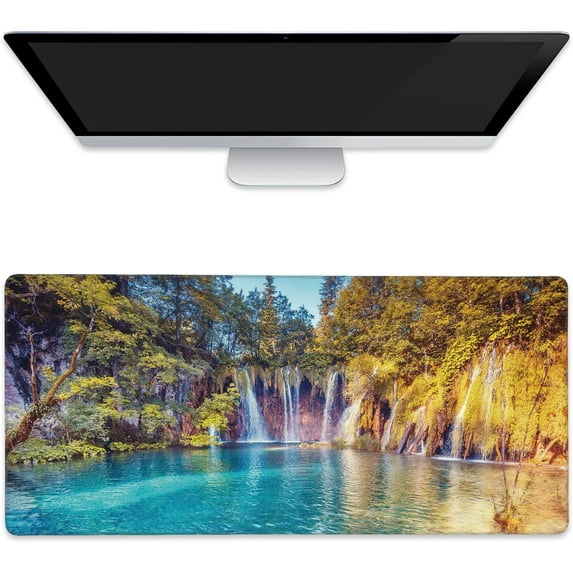 Large Mouse Pad Turquoise Water and Sunny Beams Extended Gaming Mouse Pad Non-Slip Desk Mat with Stitched Edge Laptop Computer Keyboard Mousepad for Office Home 35.4" x 15.7"