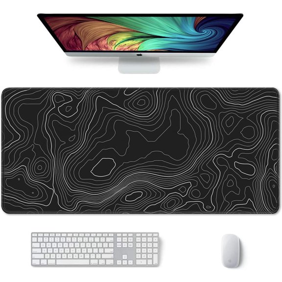 Large Mouse Pad, XXL Desk Pad, Extened 35" x 15", Non-Slip Rubber Base, Stitched Edges, Superior Surface, Waterproof Keyboard Mat, Large Mousepad for Gamer, Office & Home, Black Contour