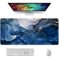 thumbnail image 1 of Large Mouse Pad, XXL Desk Pad, Extened 35" x 15", Non-slip Rubber Base, Stitched Edges, Superior Surface, Waterproof Keyboard Mat, Large Mousepad for Gamer, Office & Home, Ink Navy Marble, 1 of 1