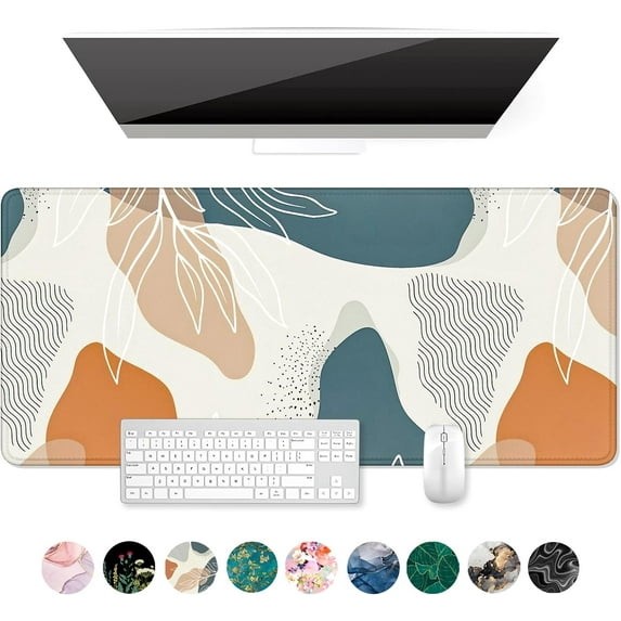 Large Mouse Pad, XXL Desk Pad, Extened 35" x 15", Non-slip Rubber Base, Stitched Edges, Superior Surface, Waterproof Keyboard Mat, Large Mousepad for Gamer, Office & Home, Desert Leaves