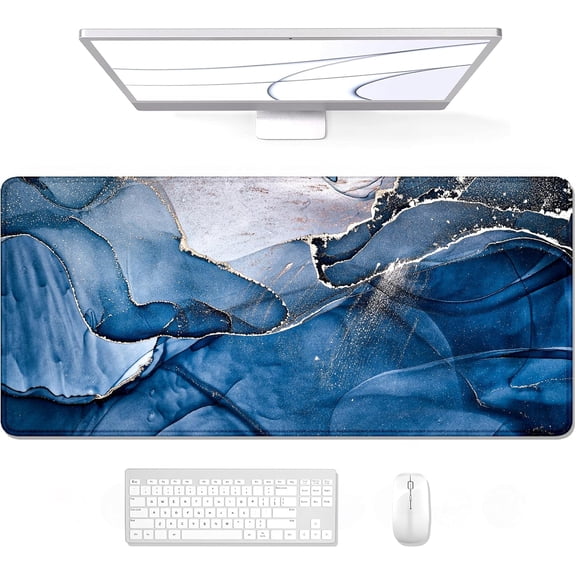 Large Mouse Pad, XXL Desk Pad, Extened Mousepad 31.5" x 11.8", Non-Slip Rubber Base, Stitched Edges, Superior Surface, Gaming Keyboard Mat, Waterproof Desk Pad, Ink Navy Marble