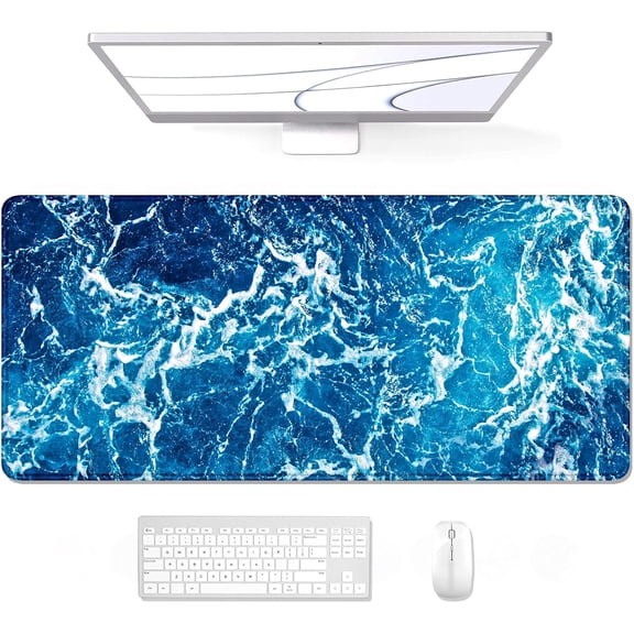 Large Mouse Pad, XXL Desk Pad, Extened Mousepad 31.5" x 11.8", Non-Slip Rubber Base, Stitched Edges, Superior Surface, Gaming Keyboard Mat, Waterproof Desk Pad, Beautiful Ocean
