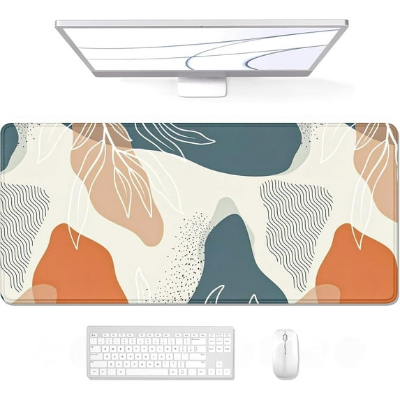 Large Mouse Pad, XXL Desk Pad, Extened Mousepad 31.5" x 11.8", Non-Slip Rubber Base, Stitched Edges, Superior Surface, Gaming Keyboard Mat, Waterproof Desk Pad, Desert Leaves