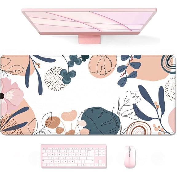 Large Mouse Pad, XXL Desk Pad, Extened Mousepad 31.5" x 11.8", Non-Slip Rubber Base, Stitched Edges, Superior Surface, Gaming Keyboard Mat, Waterproof Desk Pad, Boho Plant